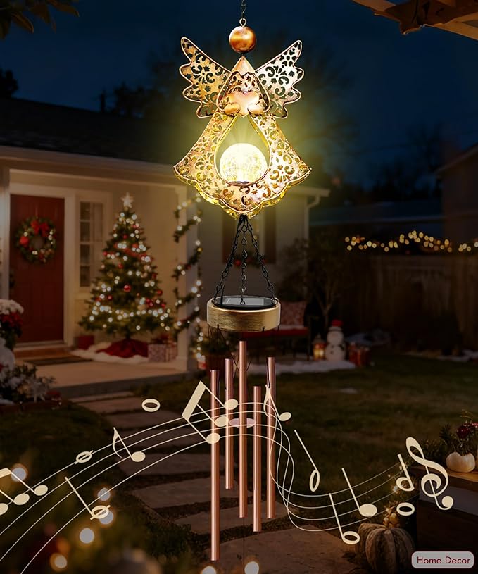 Wind Chimes Outdoor Indoor Decor: Valentines Day Gifts for Her Wife Women Mom Grandma Birthday - Outside Lights for Garden Yard Patio Porch (Angel)