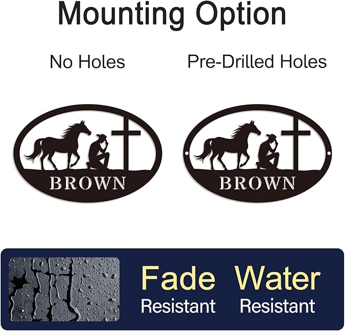 Personalized Metal Sign Custom Praying Cowboy or Cowgirl With Horse Kneeling at Cross Name Western Wall Art Faith Decor Gift