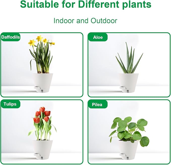 Self-Watering-Pots-for-Indoor-Plants, 8 Inch Flower Pots for Indoor Plants, 3 Pack Plastic Planters with Drainage Holes and Saucers