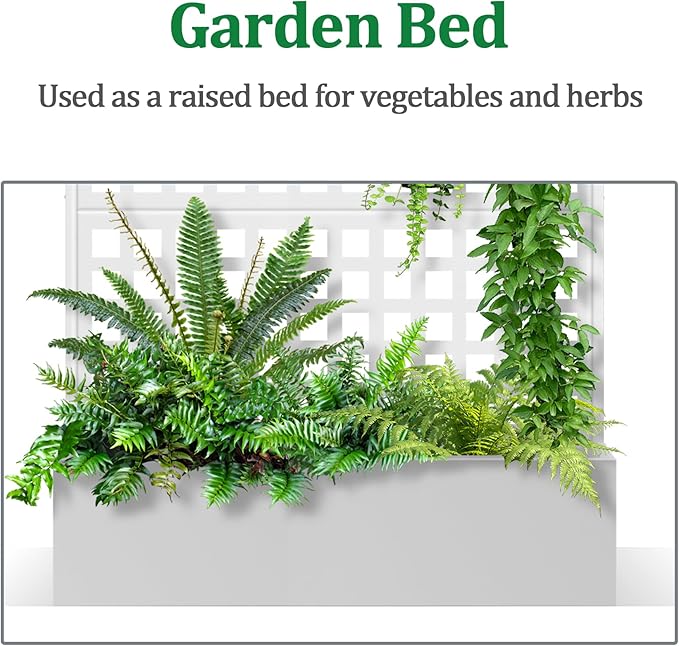 Metal Raised Garden Bed with Trellis, 2 in 1 Trellis with Planter Box & Privacy Screen for Climbing Plants, Vine, Outdoor Standing Flower Beds with Drainage Holes, 47.2" L x 16.7" W x 70.8" H, White