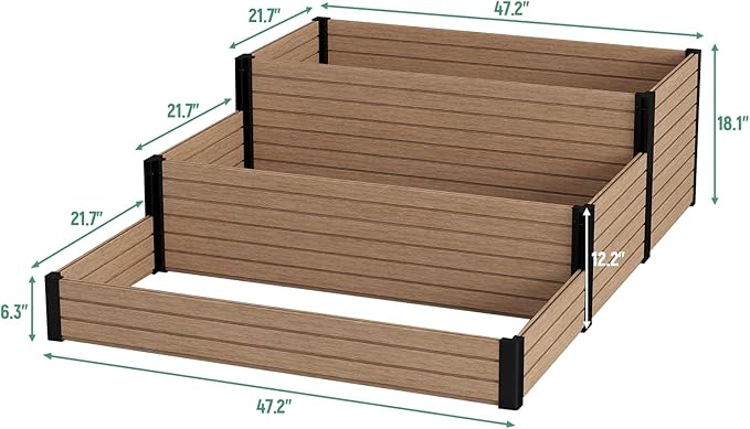 Elevated Wooden Raised Garden Planter - 3-Tier Outdoor Flower & Vegetable Box for Patio, Backyard, or Garden - Durable, Weather-Resistant Design - 47.2" x 21.7" x 18.1" (Maple)
