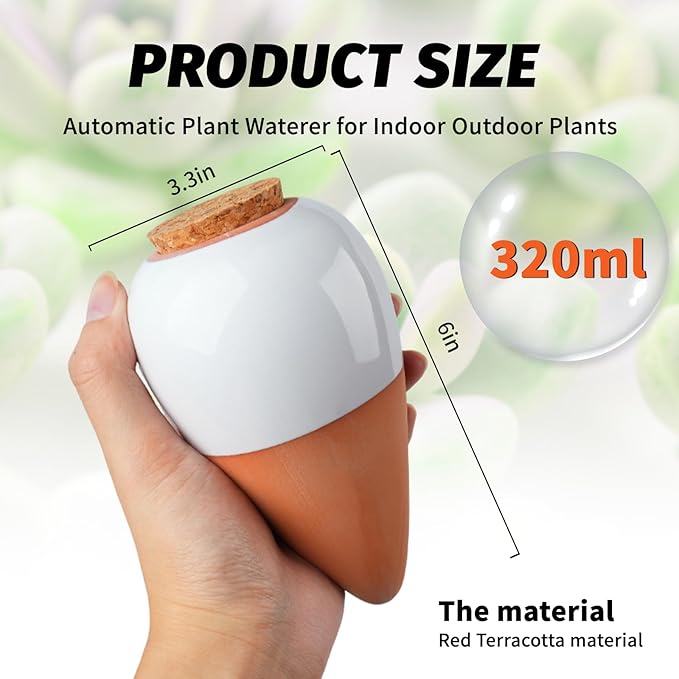 Terracotta Watering Spike, Self Watering Planter Insert, Large Self Watering Globes Automatic Plant Watering Devices for Vacation Care, Garden/Office/Outdoor/Indoor Plants, 4 Pack