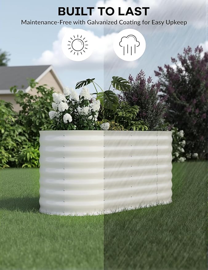 4x2x2ft Galvanized Raised Garden Bed, Durable Outdoor Planter Box, Spacious Raised Bed Ideal for Growing Vegetables, Fruits, and Flowers, Easy Assembly, Beige