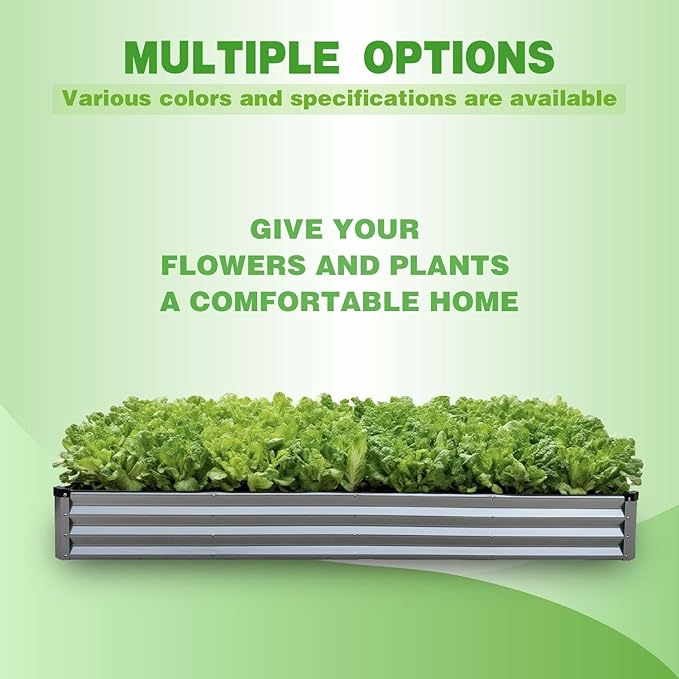 GrowHaus 8x4x1FT Galvanized Raised Garden Bed, Planter Boxes Outdoor Large Metal Garden Beds for Planting Vegetables Flowers Herbs Rectangle Silver
