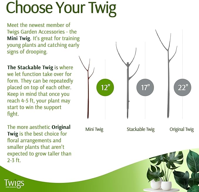 Twigs GA - Mini Twigs Plant Support Stakes for Small Plants, Indoor & Outdoor Use, Gardening Supplies, Garden Accessories, Trellis & Ring Alternative, Made in USA - Begonia (Red), 10 Pack, 12" L