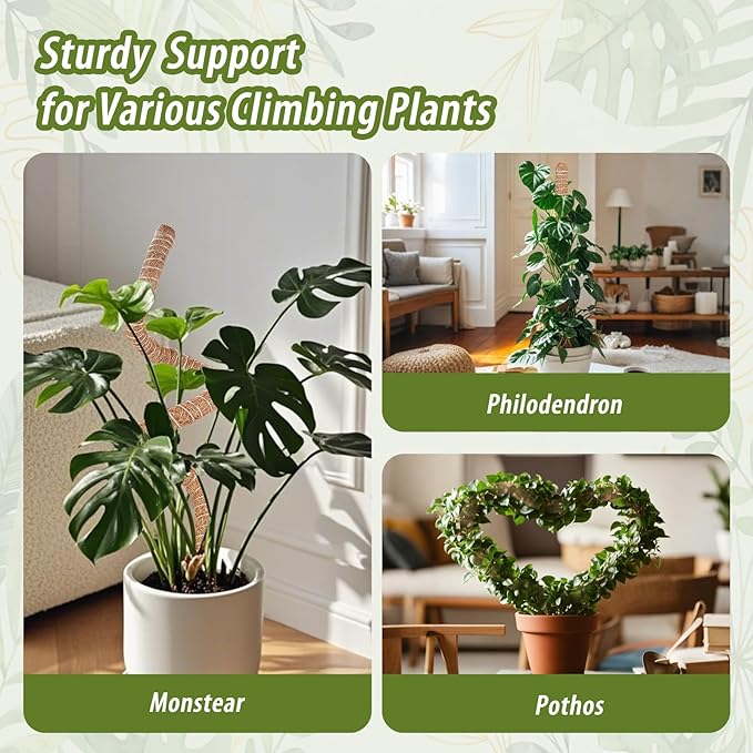 2 Pack Moss Pole, 28 Inch Monstera Plant Support, Moss Poles for Climbing Indoor Plants, Bendable Coco Coir Plant Support Stakes for Potted Plants, Pothos, Philodendron