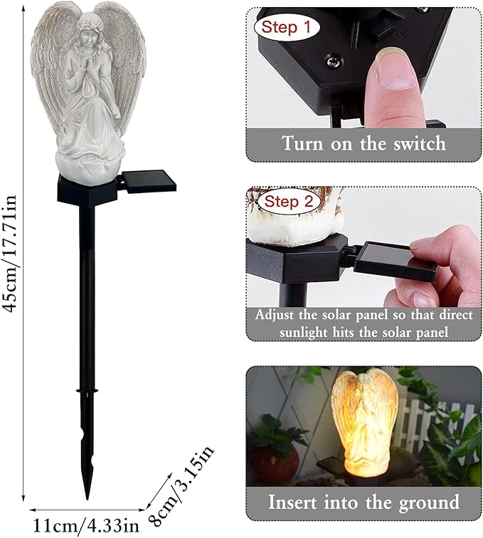 Solar Garden Angel Lights, Waterproof Outdoor Garden Angels Statue Decorations Angel Solar Lights for Cemetery Gravesite Grave Outside Yard Patio Lawn Porch