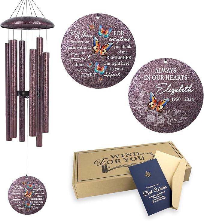 ASTARIN Personalized Memorial Wind Chime for Loss of Loved One 30/36/42 inch, Sympathy Deep Tone Wind Chimes for Mom Dad/Mother Father, Remembrance Gifts for Grief Condolence Funeral, Bereavement 21