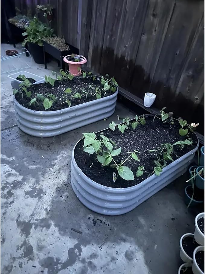 8 Pack 4x2x1FT Galvanized Raised Garden Bed Kit Oval Metal Ground Planter Box Outdoor Bottomless Planter Raised Beds for Vegetables Flowers Herbs Fruits, Gray