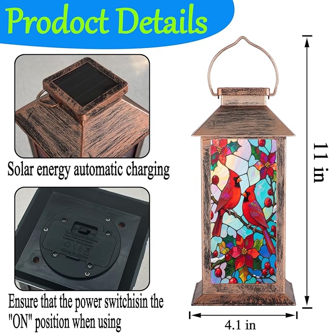 Solar Lantern Outdoor Waterproof Garden Decor Hanging Solar Lights Bird Decorative LED Lanterns,Birthday Gifts for Women Mom Christmas Gifts for Yard Patio Lawn Tabletop Pathway Landscape(Cardinal)