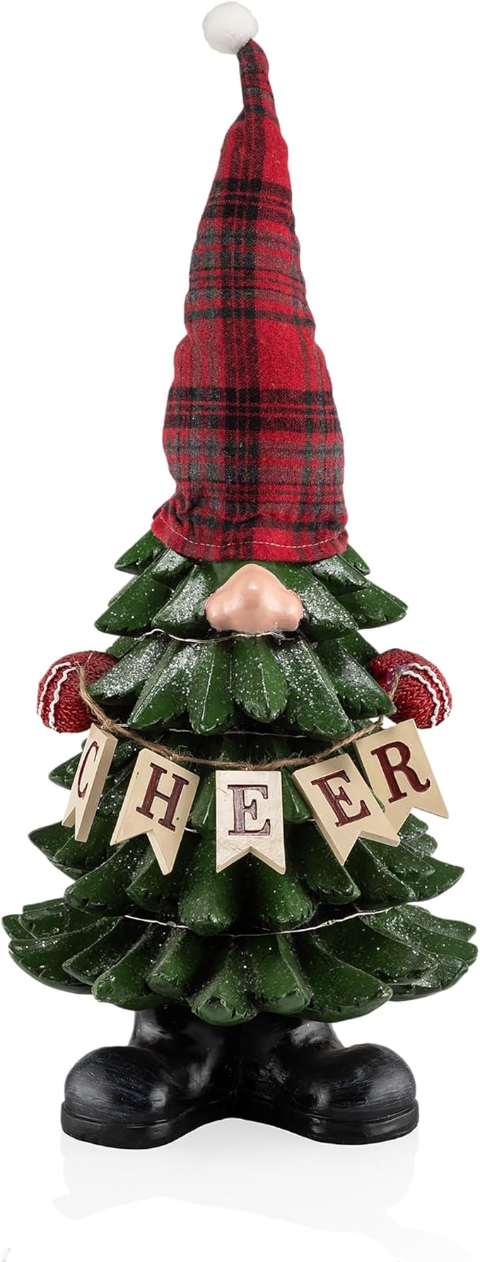 Alpine Corporation 28" Tall Christmas Tree Cheer Gnome Holiday Decoration with 20 Color-Changing LED Lights, Indoor/Outdoor Festive Accent for Porch, Lawn, or Entryway