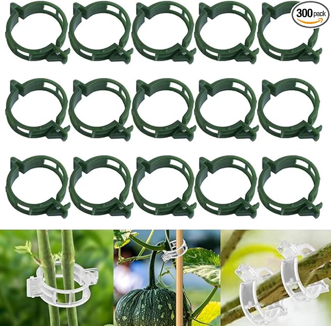 300 PCS Secured Plastic Plant Clip, Plant Support Clips, Garden Clips for Climbing Plants, Plastic Trellis Clips Plant Support Clips Tomato Grape Vine Vegetables Plant Fixing Clips (300, Green)