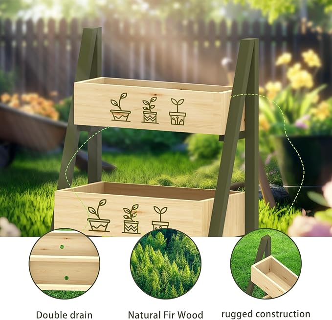 Raised Garden Bed Outdoor, Cedar Wooden Kids Planter Boxes, 24”L x 11.5”W x26.5”H Raised Planter Box with Legs for Backyard, Patio, Balcony with Bed Liner (Natural)