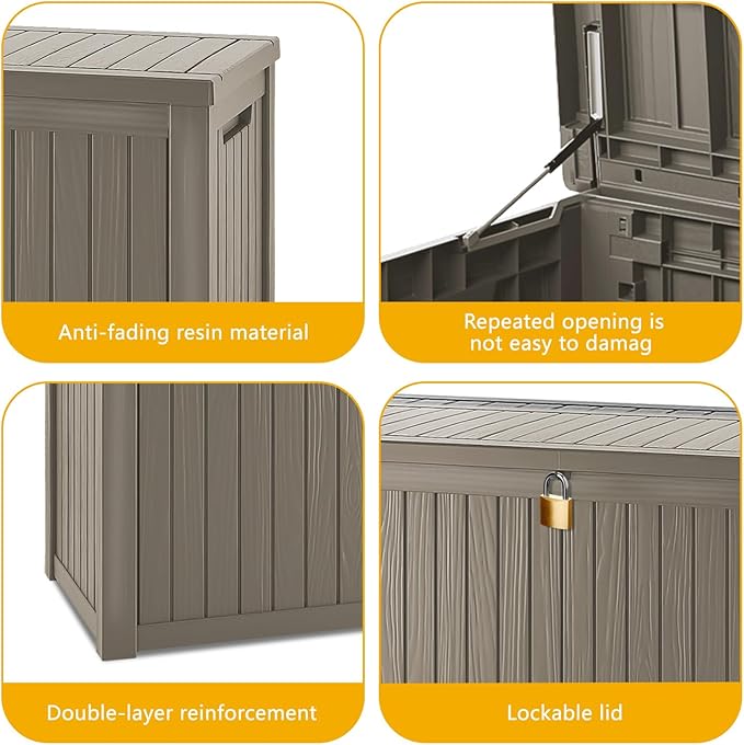 Mersco 200 Gallon Double-Wall Resin Deck Box - Lockable Waterproof Outdoor Storage Box, 1000lbs Capacity & Doubles as Seating for Patio Furniture - Garden Tools, Pool Accessories (Grey)