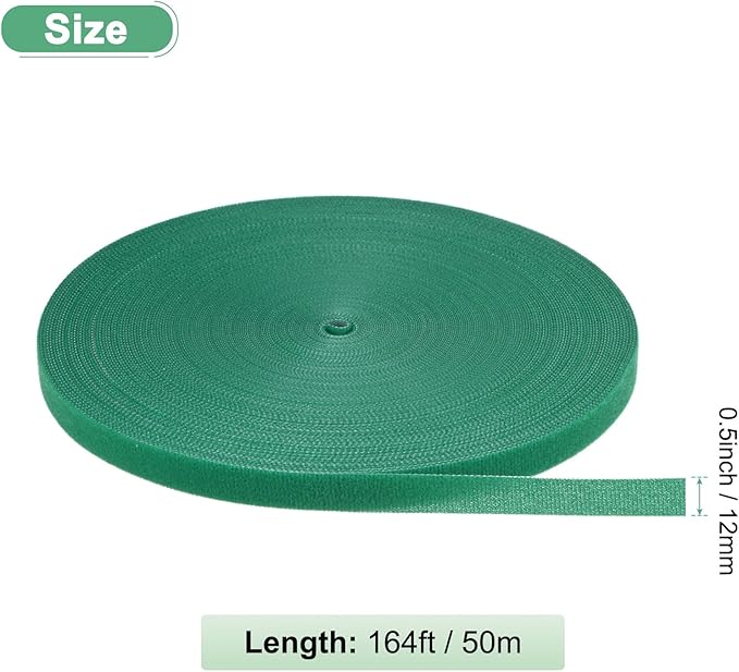 1-Roll Garden Plant Tape, 164 ft x 0.5 in Garden Hook and Loop Plant Ties Multi-Purpose Use Adjustable and Reusable Twist Wire Tape for Plants/Flowers/Vines [Green]