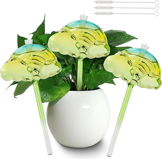 Plant Watering Globes Set of 3 - Large Self Watering Planter Insert for Indoor & Outdoor Plants - Automatic, Glass Watering Bulbs for Daily Use, Plant Watering Devices(Green Rainbow)