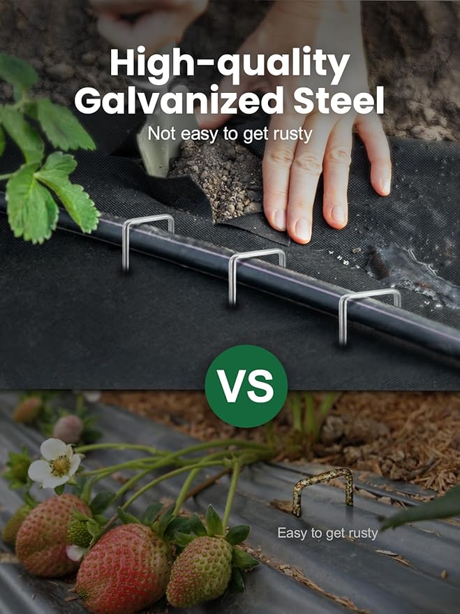 GROWNEER 100 Packs 12 Inches Landscape Staples Heavy Duty 11 Gauge Galvanized Steel Garden Stakes Staples Securing Pegs for Securing Weed Fabric Landscape Fabric Netting Ground Sheets and Fleece