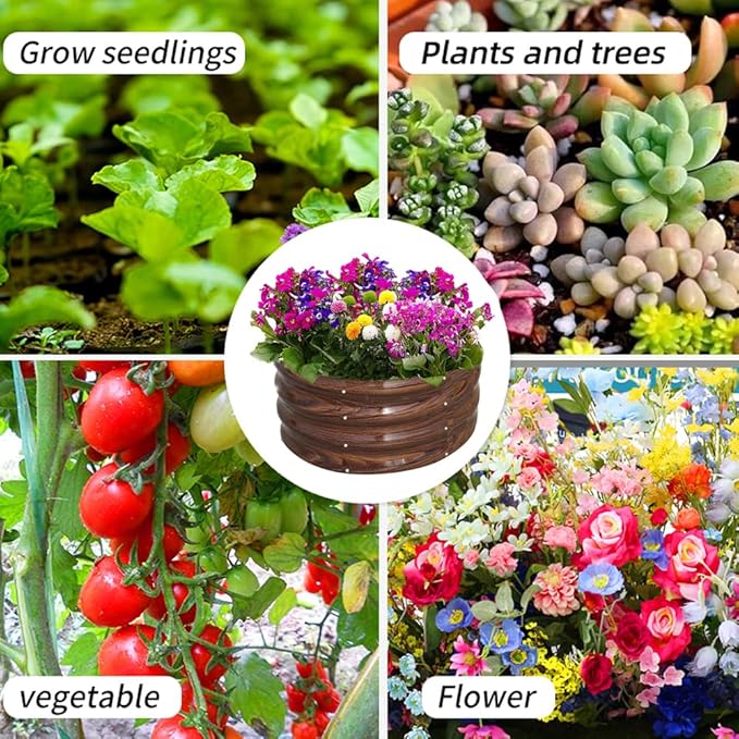Galvanized Steel Raised Garden Bed, Large Outdoor Metal Planter Box Big Flower Plant pots for Patio Backyard Porch Deck Planting Flowers Vegetables and Herbs (Wood Grain, 4 ft)