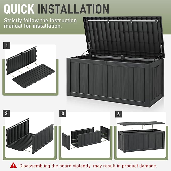 NBYSGO Outdoor Storage Box, Resin Deck Boxes Indoor and outdoor, Waterproof Storage Box Lockable Lid (Black,180 Gallon)