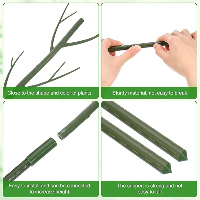 uxcell Plant Support Stakes Set, 6 Pcs Twig Plant Stem Support Structures 43.3" Plants Branches Supports with Extension Poles, Orchid Clips, Plants Tie for House Potted Monstera, Green