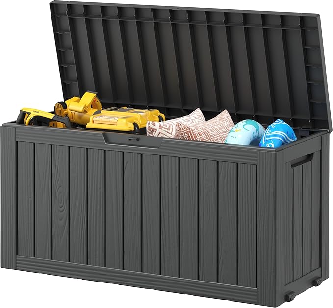 NBYSGO Outdoor Storage Box, Resin Deck Boxes Indoor and outdoor, Waterproof Storage Box Lockable Lid (Black, 85 Gallon)