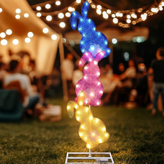 VIHOSE Easter Bunny Lights Outdoor Decoration 41 Inch H Pre-lit Lighted Heart Decor with 50 Warm White Lights Easter Rabbit Decoration for Indoor Outdoor Porch Garden Lawn Front Yard