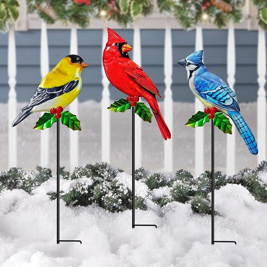WAIU Metal Birds Garden Stakes 3 Pack Outdoor Lawn Ornaments, Garden Decor, Outside Decorations for Yard