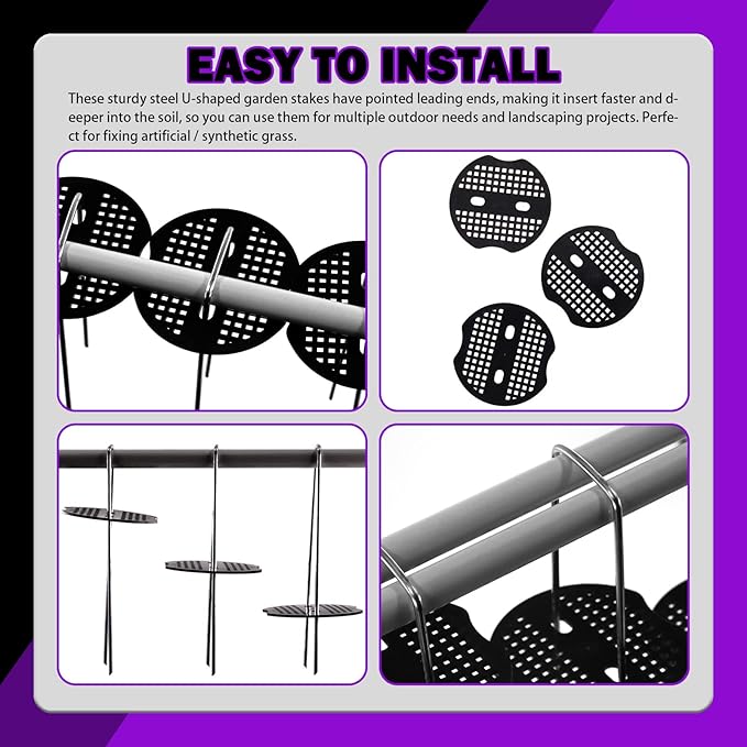 Swpeet 101Pcs U-Shaped Landscape Garden Stakes Staples and Plastic Fixing Gasket with Pick Hook Assortment Kit, Garden Lawn Landscape Staples for Irrigation Hoses, Fixed Fences, Artificial Turf Nails