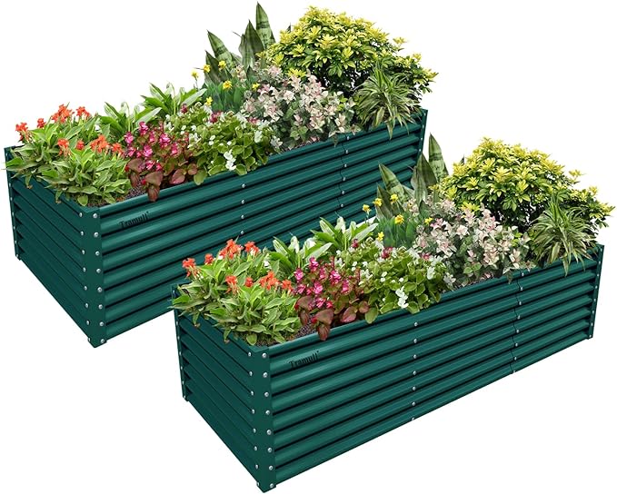 2 Packs Rectangular 8x3x2FT Galvanized Raised Garden Bed Kit Metal Ground Planter Box Outdoor Bottomless Planter Raised Beds for Vegetables Flowers Herbs Fruits, Green
