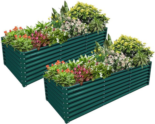 2 Packs Rectangular 8x3x2FT Galvanized Raised Garden Bed Kit Metal Ground Planter Box Outdoor Bottomless Planter Raised Beds for Vegetables Flowers Herbs Fruits, Green
