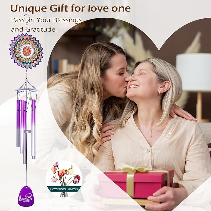 Wind Chimes for Outside with Wind Spinner Mandala Lucky Clover,33" Memorial WindChimes Outdoor Hanging Decor for Zen Garden Patio,Best Gifts for Mom Women Wife Grandma,Christmas Ornaments