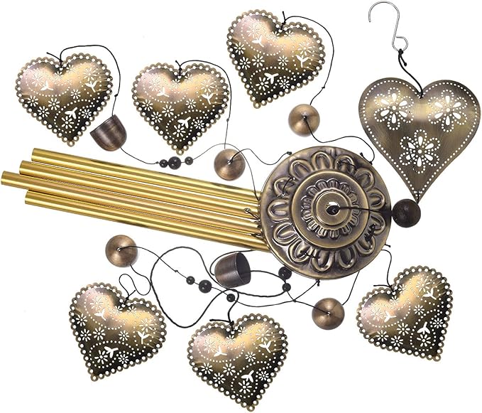Garden Loving Heart Wind Chimes Outdoor Indoor Decor - with 4 Tubes 6 Bells 7 Hearts Mobile Romantic Wind Catcher, Heart Shaped Windchimes for Home, Mom Gifts, Balcony, Festival, Garden Decoration