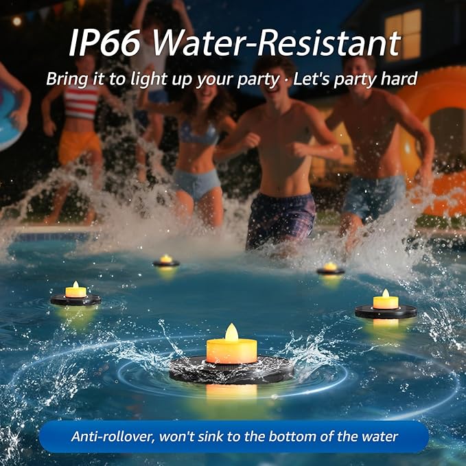 Solar Floating Pool Lights, 3-Pack Solar-Powered Float Candles Lamps Tea Light for Pond Party Garden Backyard Outdoor Decor