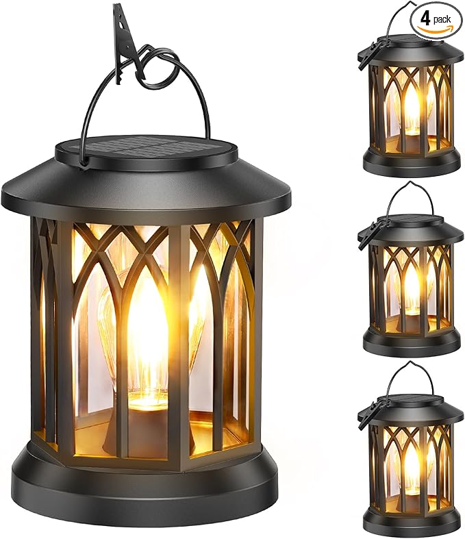 WdtPro 4 Pack Solar Lantern Outdoor Lights, Upgraded Bright Solar Lanterns Outdoor Waterproof, Hanging Solar Powered Lantern Over 12Hrs Lights for Outside Garden Yard Patio Tree Path Decor