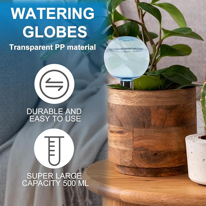 4 Pack Self Watering Globes 17oz Large Plant Watering Globes Top Fill, Self Water Planter Insert Indoor/Outdoor Plastic Water Bulbs Slow Release Terracotta for Plants, Blue