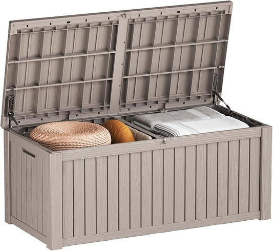 Mersco 150 Gallon Double-Wall Resin Deck Box - Lockable Waterproof Outdoor Storage Box, 1000lbs Capacity & Doubles as Seating for Patio Furniture - Garden Tools, Pool Accessories (Grey)