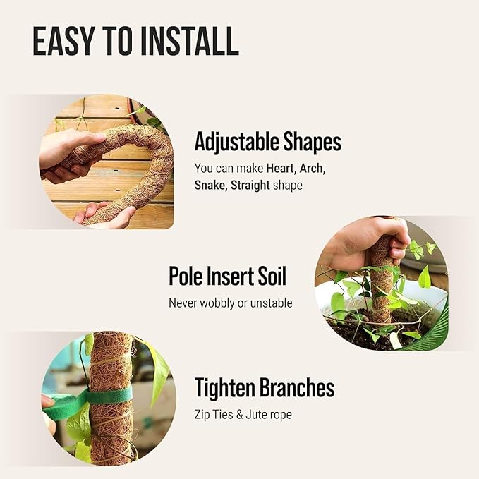Craft911 Moss Pole Monstera Plant Support – 48” Bendable Moss Pole Monstera Plant Support, Plant Stakes for Indoor Plants, Tall Plant Sticks Support for Climbing Plants