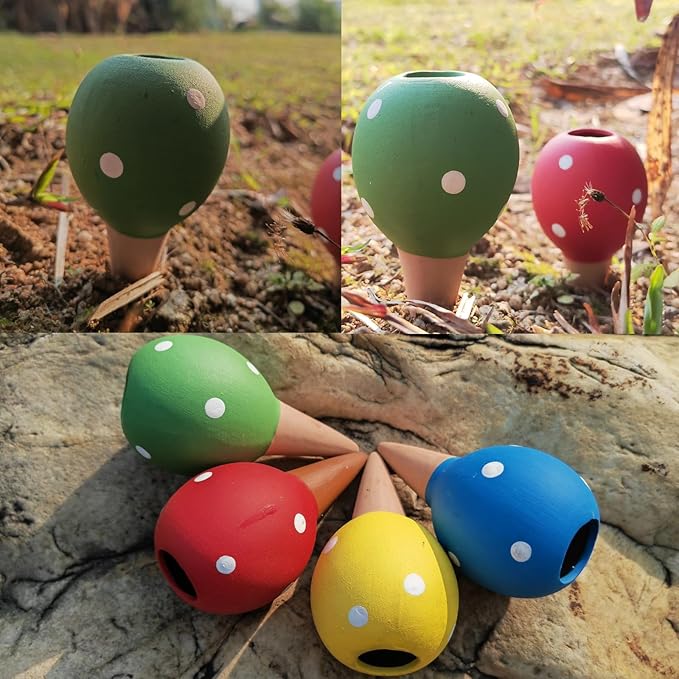 4-Pack Terracotta Self-Watering Spikes | Eco-Friendly Iron-Rich Clay Olla Irrigation System | Vacation Plant Sitter for Potted Flowers, Herbs, and Succulents