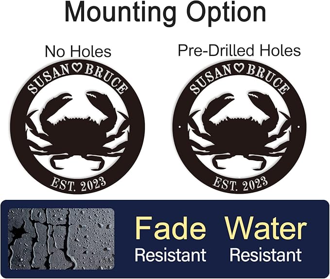 Personalized Metal Beach Crab Sign Custom Metal Crab Sign