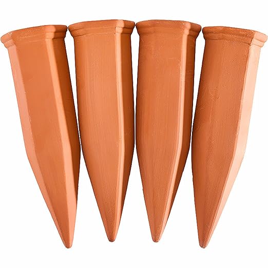 SagaSave Ceramic Plant Watering Devices 4 Pack Terracotta Vacation Plant Waterer Wine Bottle Watering Stakes Slow Release Plant Watering Spikes Perfect Self Watering Devices for Indoor Outdoor Plants