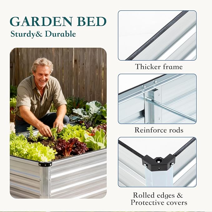 Smug Metal Raised Garden Bed, 6x3x2ft Outdoor Planter Box, Raised Garden Beds for Planting Plants Vegetables, Flowers, Metal Silver