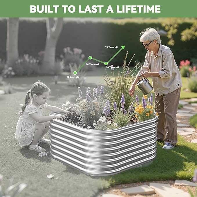 2'Lx2'Wx10Inch Raised Beds for Gardening, Corrugated Galvanized Steel Raised Garden Bed, Outdoor Metal Above Ground Garden Bed for Vegetables and Flowers