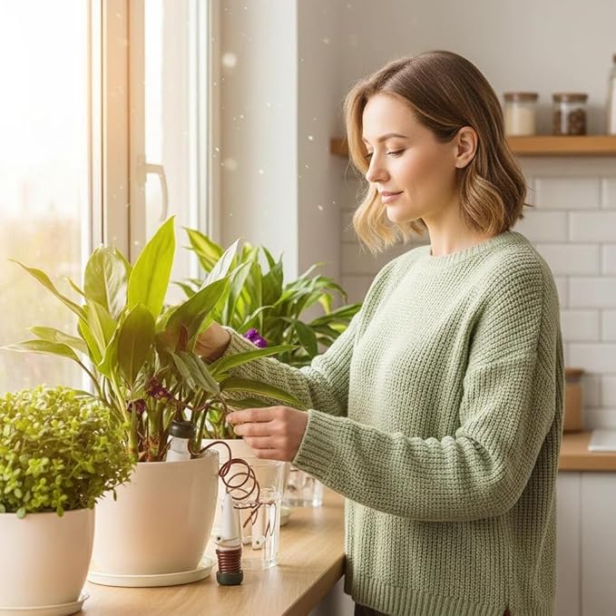 TUKIU 2 Pack Plant Self Watering Stakes, Automatic Watering Terracotta Spikes for Vacation Plant Self Watering Kit for Outdoor & Indoor Use