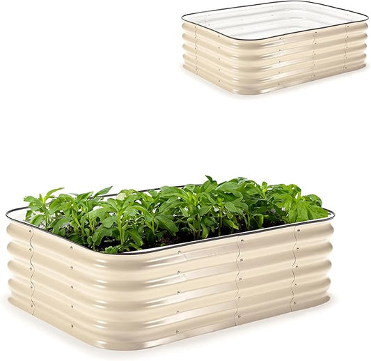 Epic Gardening 6-in-1 Modular Galvanized Raised Garden Bed Kit, 15" Tall Metal Planter Box, Durable Aluzinc Steel Raised Garden Bed Outdoor for Vegetables, Herbs, Flowers & Fruits - Small Light Clay