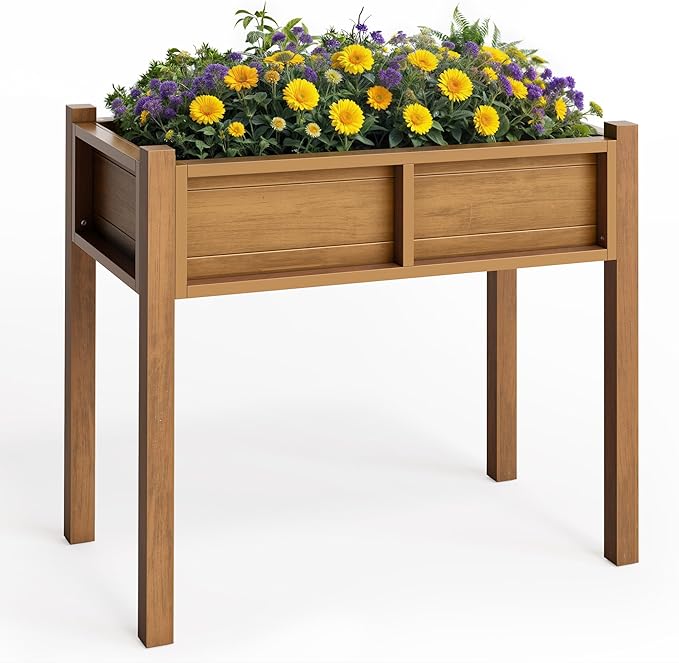 YITAHOME Elevated Garden Bed Raised Garden Bed with Legs & Drainage Hole Weatherproof Elevated Planter Box Patio Planters for Herbs Vegetables Flowers Plant Bed for Garden Balcony Backyard, Teak