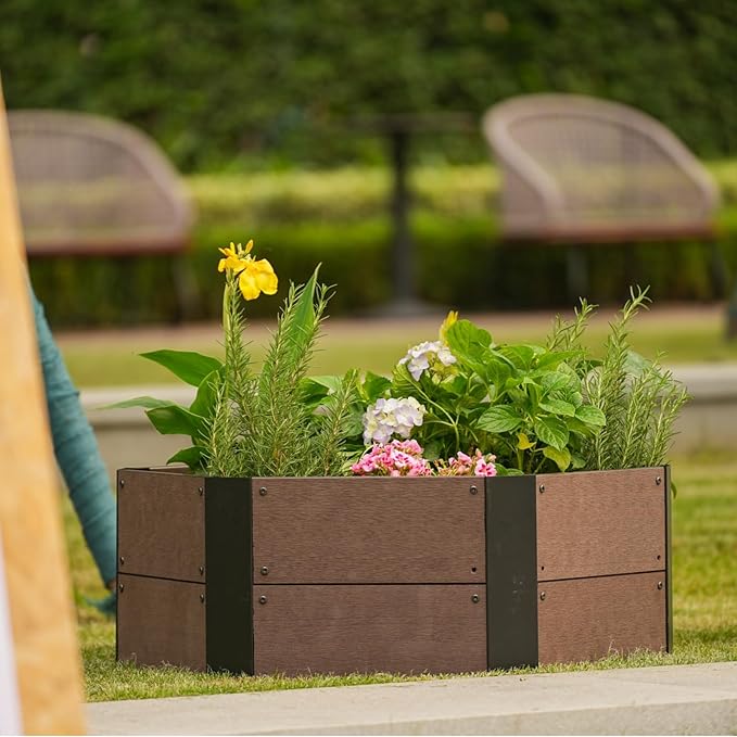 GarveeLife Hexagon Raised Garden Bed Kit, 6-Panel Wood Look Planter Box for Indoor & Outdoor Use, 11.8 Inches Deep Large Herb & Vegetable Grow Bed for Patio, Balcony, Yard