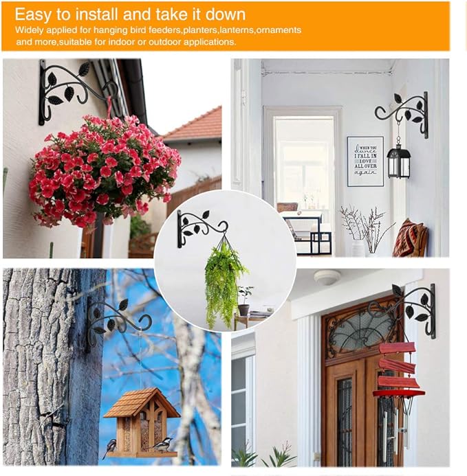 Hanging Plant Bracket, 12 Inch Wall Mount Hanger, Rust-Resistant Metal Plant Hanger for Flowers, Lanterns, Bird Feeders, Wind Chimes (Set of 1)