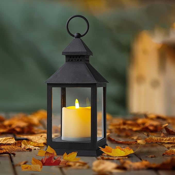 Yongmao Vintage Lantern Decorative LED Flickering Flameless Candle with Timer, Battery Powered LED Decorative Hanging Lanterns for Indoor Outdoor Garden Yard Home Decor(4 Pack)