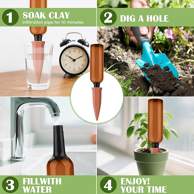 12 Pcs Self Watering Spikes for Plants Terracotta Automatic Plant Waterer Stakes with(25.5 Oz) PET Bottles, 6 Set Self Watering Globes Keep Plants Watered for 7-9 Days (Brown)