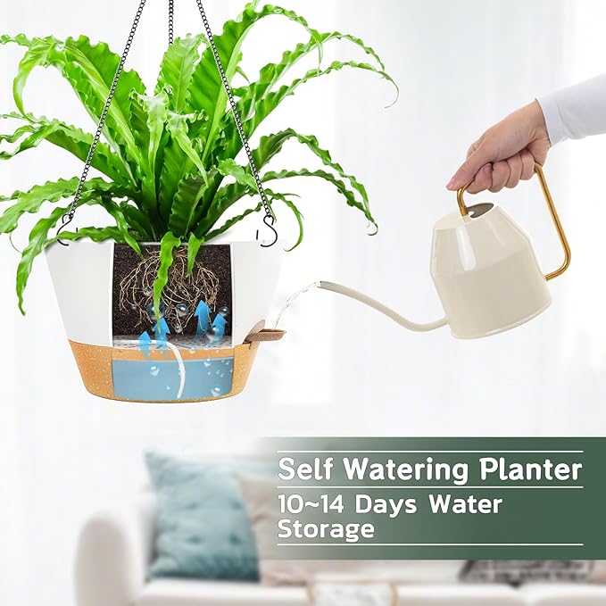 ZMTECH 12 Inch Hanging Planters for Indoor, 3 Pack Large Hanging Plant Pot with Visible Water Level and Chain, Self Watering Hanging Flower Pot for Outdoor Garden Porch(White)